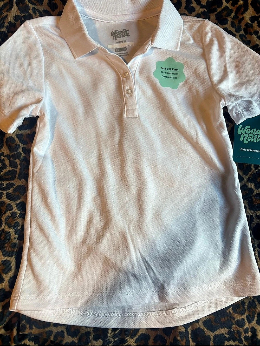 Wonder Nation Girls' School Uniform Short Sleeve Interlock Polo Shirt Polo White